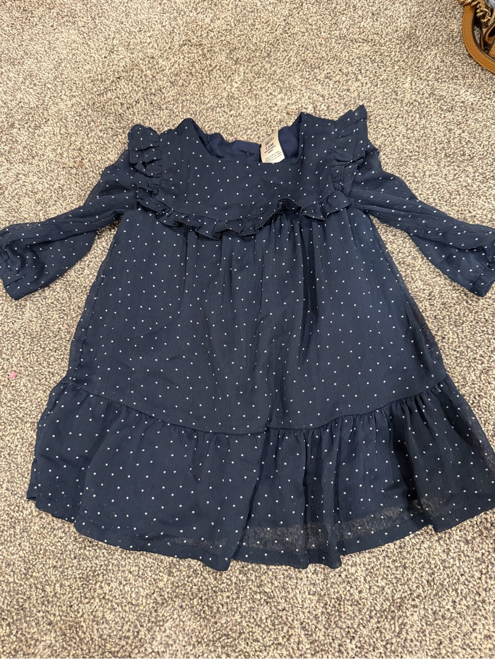 OshKosh B'gosh Navy Blue Polka Dot Ruffle Dress